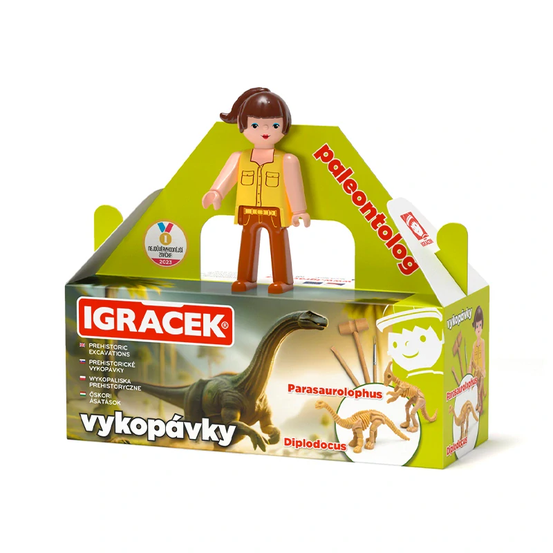 Efko Igráček Paleontoložka - figurka s vykopávkami dinosaurů Parasaurolophuse a Diplodocuse