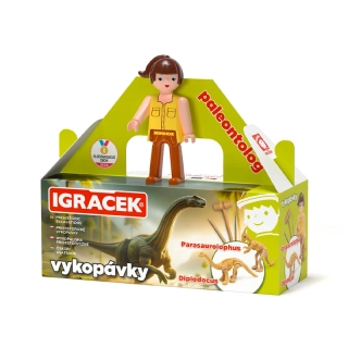 Efko Igráček Paleontoložka - figurka s vykopávkami dinosaurů Parasaurolophuse a Diplodocuse