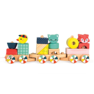 Janod Dřevěný vlak a motorická hračka Baby Forest